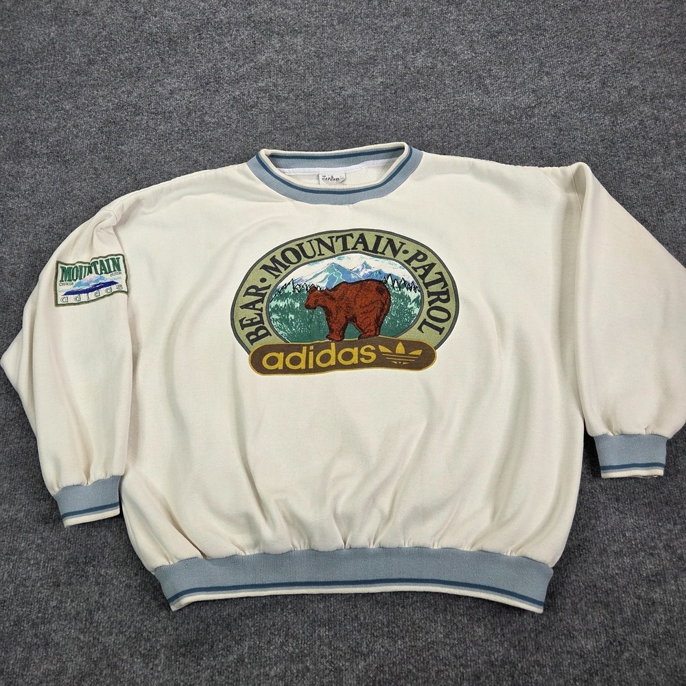 Vintage‎ 1980's Adidas Bear Mountain Patrol Embroidered Sweatshirt White Tag XL